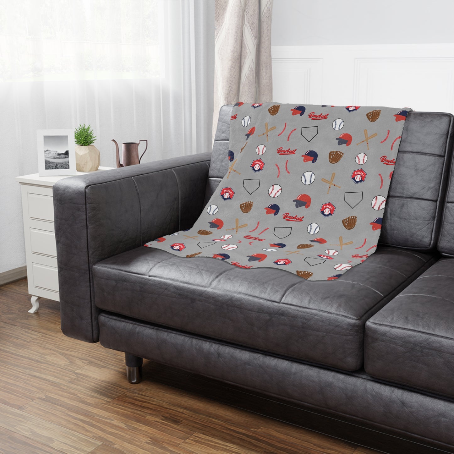 Gray Baseball Velveteen Plush Blanket