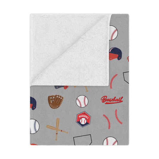 Gray Baseball Velveteen Plush Blanket