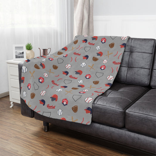 Gray Baseball Velveteen Plush Blanket