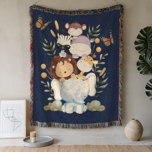 Kids Jungle Animal Woven Blanket